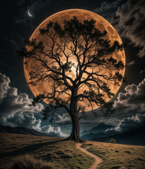 :A dark night with faint stars showing between many clouds